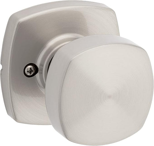 Kwikset Arroyo Knob Dummy Door Knob, Single Sided Handle for Closets, French Double Doors, and Pantry, Satin Nickel Non-Turning Interior Push/Pull Door Knob, with Microban Protection