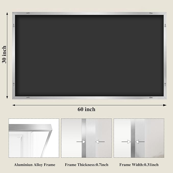 Koonmi Silver Rectangle Wall Mirror, 30x60 Inch Bathroom Mirror, Aluminum Frame Vanity Mirror for Entryway, Living Room, Bedroom Bathroom, Hangs Horizontally or Vertically