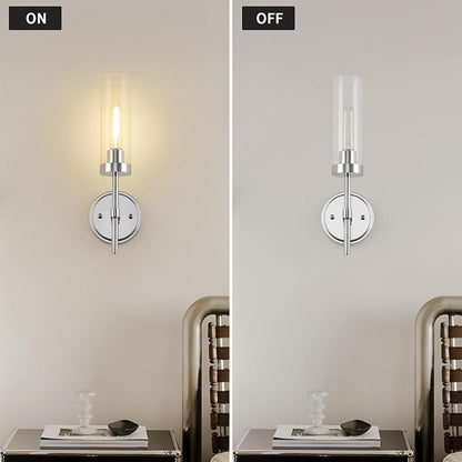 WILON Bathroom Wall Sconces Vanity Light Fixtures, Chrome, 2 pcs | Clear Glass Shade, 60W MAX, Modern Farmhouse Style for Vanity Mirror Bedroom Bedside Hallway Corridor Stairs bathroom