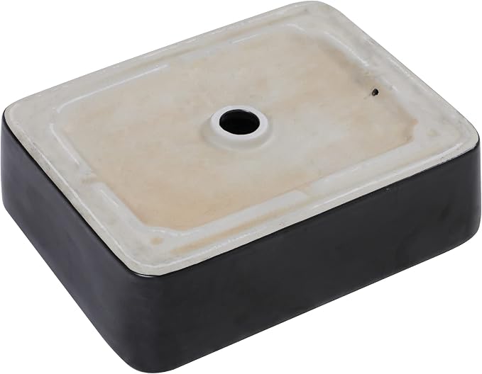 Black Vessel Sink Rectangle, Dcolora 19"x15" Matte Black Bathroom Vessel Sink Rectangular Above Counter Ceramic Porcelain Lavatory Vanity Sink Bowl Basin