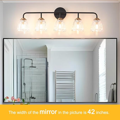 Vintage Vanity Lighting for Bathroom, Black and Gold Bathroom Vanity Light Fixtures with Clear Glass Shade, Elegant 5-Light Lighting Fixtures Over Mirror, Wall Sconce Lighting for Bedroom