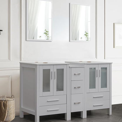 UEV 60" Modern Bathroom Vanity Set in Grey, Double Bathroom Vanities with Sink Combos and Removable Side Cabinet, Bathroom Vanity Set for Bathroom & Toilet (Without Sink and Mirror)