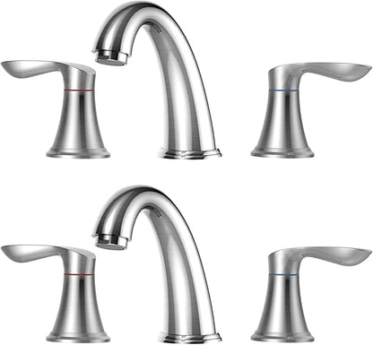 GAOMON Bathroom Faucet, 8 Inch Bathroom Faucets for Sink 3 Hole, Widespread Brushed Nickel Bathroom Faucet with Pop up Drain and cUPC Lead-Free Hose (Brushed Nickel 2 Packs)