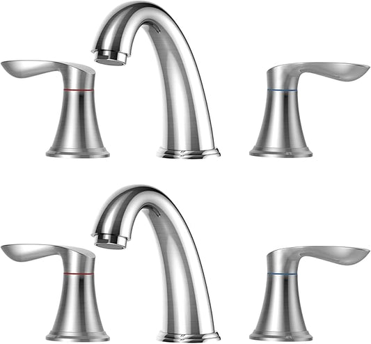 GAOMON Bathroom Faucet, 8 Inch Bathroom Faucets for Sink 3 Hole, Widespread Brushed Nickel Bathroom Faucet with Pop up Drain and cUPC Lead-Free Hose (Brushed Nickel 2 Packs)