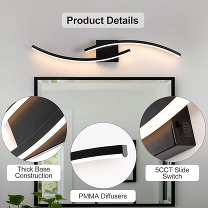 31.5 inch Modern Bathroom Vanity Light Black Lights Fixtures Dimmable 5CCT Led Bathroom Light Fixture Over Mirror Modern Wall lamp for Cabinet Hallway