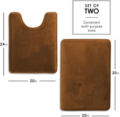 Clara Clark 2 Piece Bathroom Rugs, Velvet Memory Foam Bath Mat Set, Non-Slip Bath Rugs, Machine Wash, Dries Quickly, Ultra Soft Plush Bath Mats for Bathroom, 20 x 32 + Contour, Brown