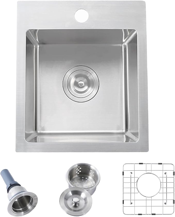 Hotis Drop in Bar Sink, 13x15 Inch Topmount RV Small Kitchen Wet Bar Sink, Stainless Steel Small Kitchen Sinks Brushed Nickel for Laundry Wet Bar Prep RV Office Outdoor Yard