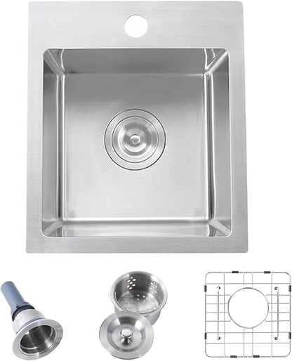 Hotis Drop in Bar Sink, 13x15 Inch Topmount RV Small Kitchen Wet Bar Sink, Stainless Steel Small Kitchen Sinks Brushed Nickel for Laundry Wet Bar Prep RV Office Outdoor Yard