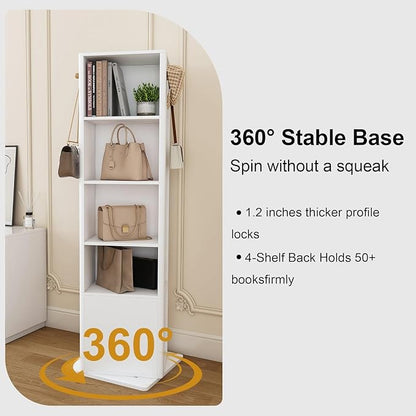 360° Rotating Makeup Jewelry Armoire Cabinet, Mirror Jewelry Cabinet Standing with a Full-Length Mirror, Storage Cabinet a Coat Rack, 4 Layers of Open 2 Layers of Built-In Shelves for Bedroom