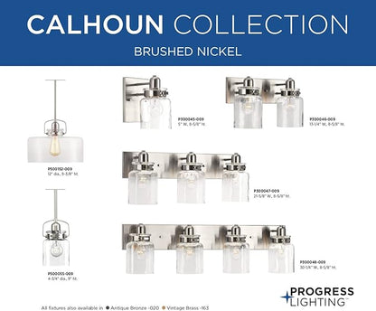 Progress Lighting P300048-009 Calhoun Collection Clear Glass Farmhouse Bath Vanity Light, 4-Light, Brushed Nickel