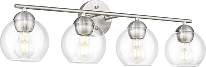 Emak mak 4-Light Bathroom Vanity Light, 29 Inch Brushed Nickel Bathroom Light, Globe Vanity Lighting with Clear Glass Shade for Bath, VL114-BN-4