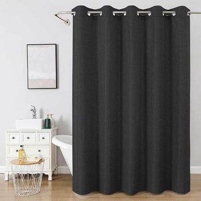 Long No Hooks & No Liner Needed Fabric Shower Curtain,71"Wx80"L,Black | Linen Texture,100% Waterproof TPU Laminated Layer,Bottom Magnets,Machine Washable,Hotel Style Bathroom Curtain For Shower,Tub