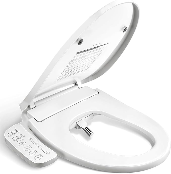BRAVAT® Electronic Smart Bidet Toilet Seat – Heated Seat, Instant Warm Water, Stainless Steel Nozzle, Hygienic Rinse, Warm Air Dryer, Night Light, Easy Install – Elongated, White