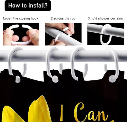 AZHM 4pcs Sunflower Shower Curtain Set Inspirational Quotes Flower Bathroom Decor with Rugs Bathroom Accessories Set Bathroom Curtain Shower with 12 Hooks