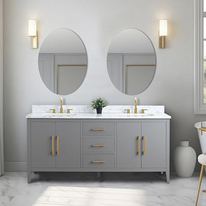 Vanity Art 72 inch Bathroom Vanity with Double Sink & Ceramic Top, Vanity Cabinet with Soft-Closing Doors, Drawers, Solid Wood Frame, Cashmere Gray, Golden Brushed Handware