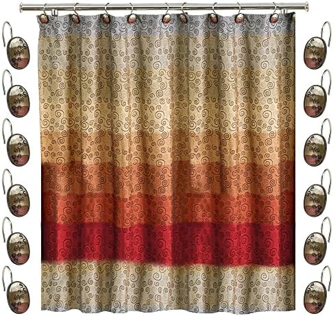 Zahari Home 13pc Miramar Bathroom Shower Curtain Sets Shower Curtain & 12 Shower Bathroom Hooks Modern Classic Luxury Contemporary Decor Multi Color Shower Curtain Set
