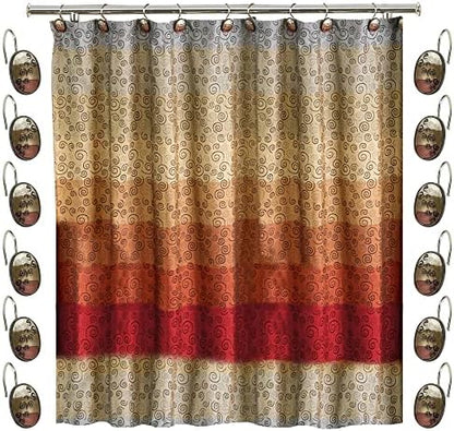 Zahari Home 13pc Miramar Bathroom Shower Curtain Sets Shower Curtain & 12 Shower Bathroom Hooks Modern Classic Luxury Contemporary Decor Multi Color Shower Curtain Set