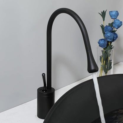 Bathroom Vessel Sink with High Arc Faucet and Pop-Up Drain Combo,21 Inch Stone Resin Sink Basin Above Counter Modern Irregular Rectangular Bathroom Sink Bowl (Black)