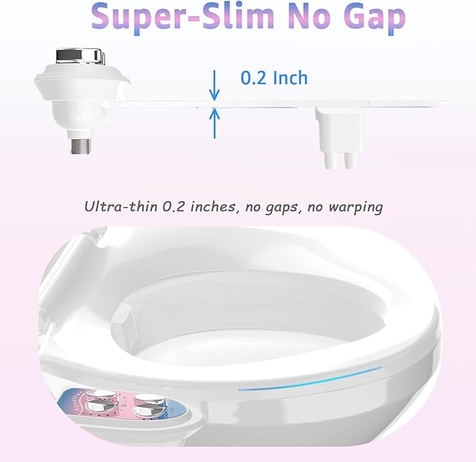 Toilet Bidet Attachment for Toilet, No-Electric Fresh Cold Water with Dual Nozzles Sprayer, 3 Wash Modes (Feminine/Bidet Wash + Self-Cleaning)，Fits Standard Toilet Bowl, Blue Pink