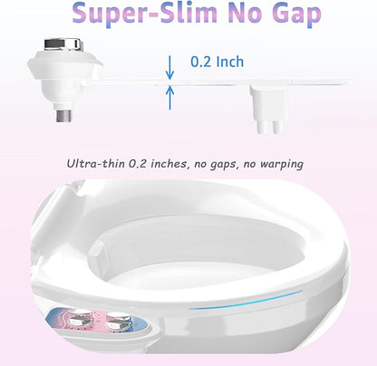 Toilet Bidet Attachment for Toilet, No-Electric Fresh Cold Water with Dual Nozzles Sprayer, 3 Wash Modes (Feminine/Bidet Wash + Self-Cleaning)，Fits Standard Toilet Bowl, Blue Pink