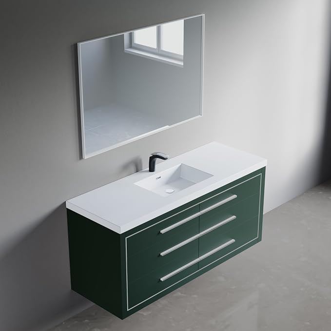 Dowell 61" Bathroom Sink,Single Bowl Vanity Basin,Rectangular Drop-In Bathroom Sink with Overflow,White-000 6122BPS