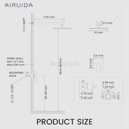 Airuida Shower Faucet Set,10 Inch Shower Valve Kit,Brushed Gold | Male Threads,Rough-in Valve Shower Trim Kit,Single Handle Control Shower Set