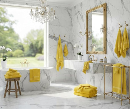 CRAFTBERRY- 6 Piece Cotton Bath Towel Set- 2 Bath - 2 Hand - 2 Face, Yellow | 100% Cotton • Thick & Plush • Hotel Quality • Ultra Soft • Highly Absorbent • Quick Dry • Low Lint • Machine Washable