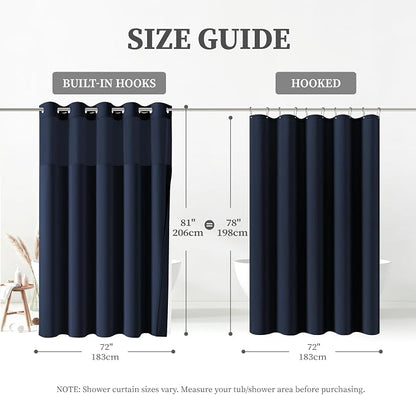 72x81 Ringless Linen Look Shower Curtain with Snap in Liner, Navy Blue | Tall Size, 3 in 1 Shower Curtain Set, Removable Liner, Waterproof & Washable, Mesh Top Window, Durable Fabric, Easy Setup