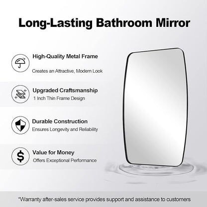 Oval Bathroom Mirror, 24x32’’ Matte Black Metal Frame Oblong Mirror for Bathroom, Modern Black Oval Bathroom Mirror for Over Sink, Hangs Horizontal or Vertical