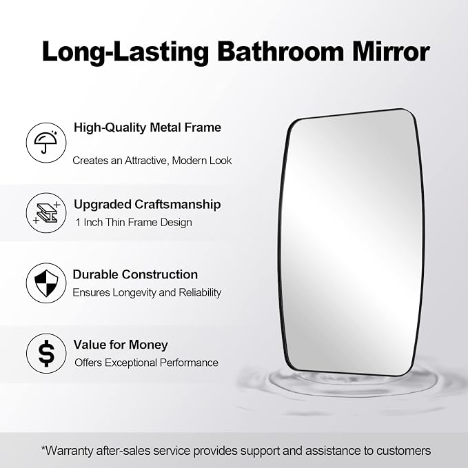 22x30 Black Bathroom Mirror, Oblong Vanity Mirror with Stainless Steel Metal Frame, Matte Black Oval Mirror for Over Sink, Modern Anti Rust Wall Mounted