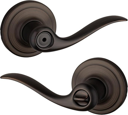 Kwikset Tustin Interior Privacy Door Handle with Lock, Metal, Door Lever For Bathroom and Bedroom, Venetian Bronze Reversible Keyless Turn Lock, with Microban Protection