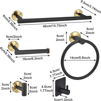 7 Pcs Bathroom Accessories Set, Towel Racks for Bathroom | Black and Gold Bathroom Accessories with Stainless Steel,featuring Bathroom Towel Holder for modern bathroom style.