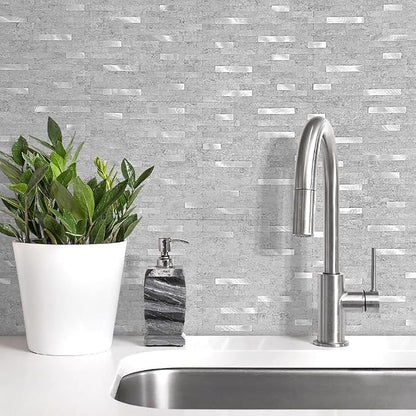 DICOFUN 10 Sheets Peel and Stick Backsplash Wall Tiles, PVC Kitchen Backsplash Peel and Stick in Grey, 9.4 sq.ft