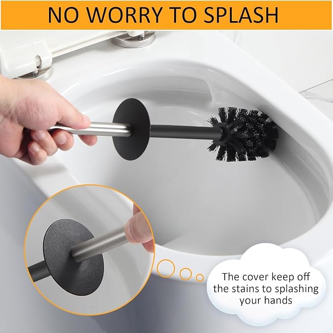 BGL Toilet Brush and Holder Set Brushed Nickel Aluminium Freestanding Toilet Bowl Cleaner Brush and Holder for Bathroom Storage and Organization, Square Design Sturdy and Space Saving