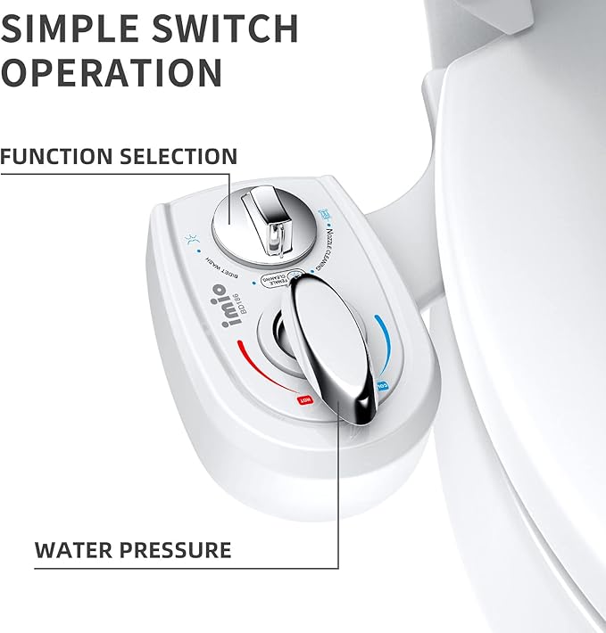 BD186 Bidet Attachment, Hot and Cold Water Bidet, Dual Nozzle, Self-Cleaning, Adjustable Water Pressure