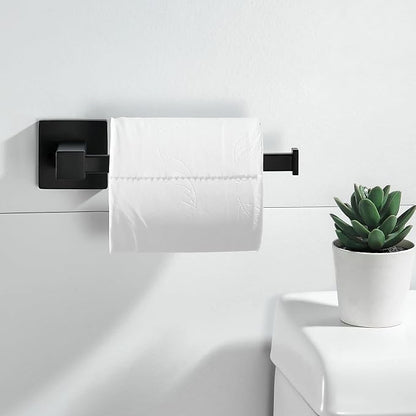 Leyden Black Toilet Paper Holder Towel Ring, Matte Bathroom Hand Towel Holder Toilet Roll Holder, Modern Bath Hardware Set Wall Mounted Stainless Steel 2 Pieces