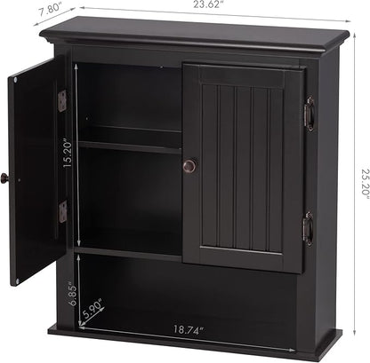 UTEX Bathroom Cabinet Wall Mounted, Wood Hanging Cabinet, Wall Cabinets with Doors and Shelves Over The Toilet, Espresso
