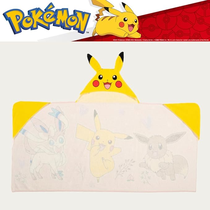 Pokemon Girl Anime Kids Super Soft Bath/Pool/Beach Soft Cotton Terry Hooded Towel Wrap, 24 in x 50 in, (Officially Licensed Product) By Franco