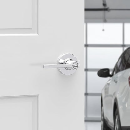Kwikset Casey Entry Door Handle with Lock and Key, Secure Keyed Reversible Lever Exterior, for Front Entrance and Bedrooms, Polished Chrome, 4 Pack, Pick Resistant SmartKey Rekey Security