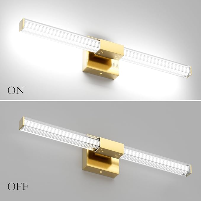 Ralbay 24inch Gold Bathroom Vanity Light Bar 22W Modern LED Vanity Lights Gold Bathroom Wall Mounted Light Fixtures Over Mirror(5500K White Light)
