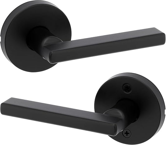 Kwikset Halifax Interior Passage Door Knob, Round Handle for Closet and Hallway Doors, Non-Locking Doorknob in Matte Black, with Microban Protection