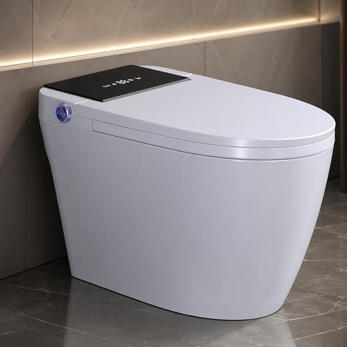 Smart Toilet with Bidet Built In, Heated Seat & Dual Auto Flush, Foot Sensor, Tankless Modern Elongated Electric Toilet with Warm Water Wash, Air Dryer, LED Display & 1000g MaP Flush, 1.28 GPF