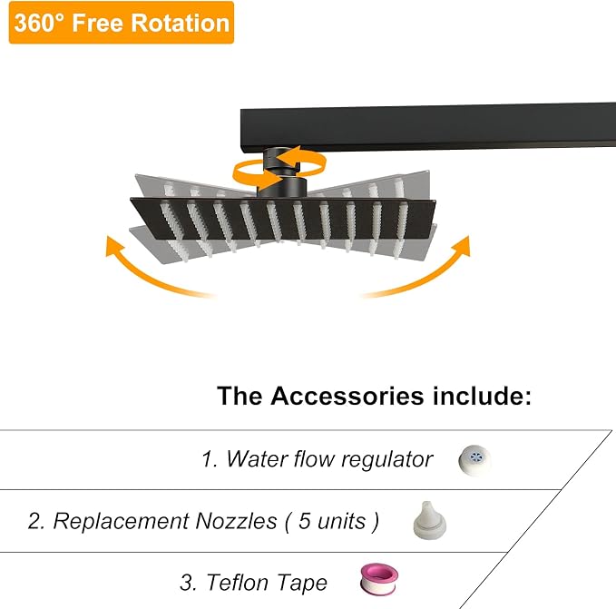 8 In Rain Shower Head High Pressure Rainfall Shower Head Bronze | Square Rain Bathroom Showerhead, High Flow, Large Stainless Steel, Ceiling Mounted, Wall Mounted, Waterfall Full Body