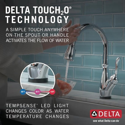 Delta Leland Chrome Touch Kitchen Faucet with Pull Down Sprayer, Traditional Single Hole Touch On Kitchen Sink Faucet, Single Handle, Chrome 9178T-DST
