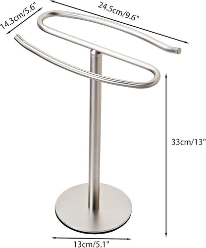 Brushed Nickel Hand Towel Holder Stand,13 Inch Free-Standing Towel Rack, SUS304 Stainless Steel Towel Bar Rack Stand, Tower Bar for Bathroom Kitchen Vanity Countertop…