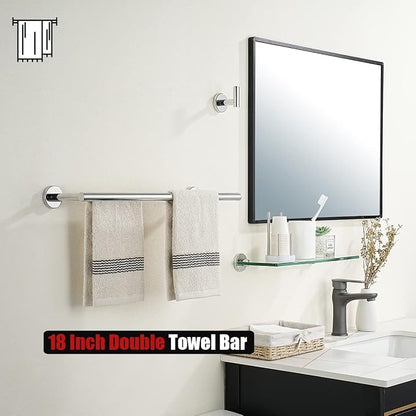 JQK Double Towel Bar Chrome, 20.5 Inch 304 Stainless Steel Thicken 0.8mm Towel Rack Bathroom, Towel Holder Polished Steel Wall Mount, Useable Length 18 Inch, TB100L18-CH