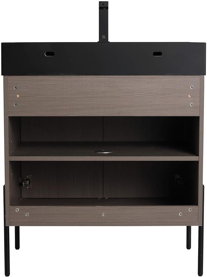 Crownpoint 30 Inch Bathroom Vanity with Sink, Black Sink, Gray Oak Finish, Full Assembly Required, Elegant Bathroom Vanities for Modern Homes