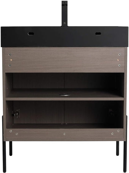 Crownpoint 30 Inch Bathroom Vanity with Sink, Black Sink, Gray Oak Finish, Full Assembly Required, Elegant Bathroom Vanities for Modern Homes