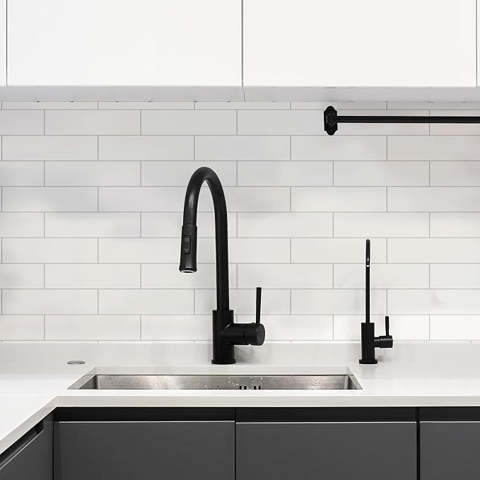 80-Piece Pure White Thick PVC Peel and Stick Backsplash, 2" x 8" Waterproof Subway Tile Peel and Stick Wall Tiles for Kitchen and Bathroom