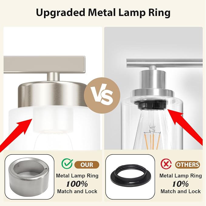 IZORRO Modern Bathroom Light Fixtures, 3 Light Brushed Nickel Vanity Lights, Bathroom Lighting Fixtures Over Mirror with White Glass for Living Room Cabinet Bedroom